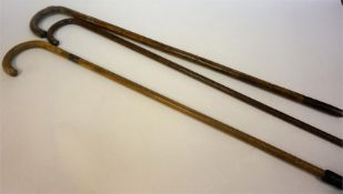 Three Assorted Antique Walking Canes, with silver collars, various sizes, (3)