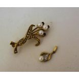 A 9ct Gold Pearl & Seed Pearl Brooch, also with a gold & seed pearl earring, (2)