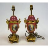 A Pair Of Sevres Porcelain & Ormolu Table Lamps, 19th century, probably converted from a
