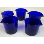 A Set Of Five Bristol Blue Glass Rinsers, with double spout, 10cm high, 13.5cm wide, (5)