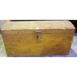 An Antique Painted Pine Blanket Box, with hinged domed top enclosing a candle box, with metal
