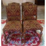 A Set Of Four Oak Dining Chairs, upholstered in later fabric, raised on turned legs, 93cm high, (4)
