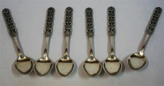 A Set Of Six Norwegian Silver Coffee Spoons, with pierced handle, stamped 830 and no 401 to reverse,