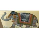 A Pair Of Indian Pictures On Silk, 20th century, depicting an elephant, 23 x 32.5cm, framed