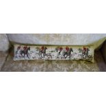 A Modern Cushioned Draught Excluder, Depicting Hunting scenes, 90cm long, 23cm deep