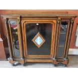A Victorian Ebonised & Amboyna Breakfront Credenza, with a gilt metal gellery back above a central