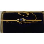 An Edwardian Sapphire & Diamond 9ct Gold Bar Brooch, with safety chain,