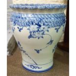 A Large Delft Style Blue & White Pottery Planter, Decorated with floral panels, 50cm high