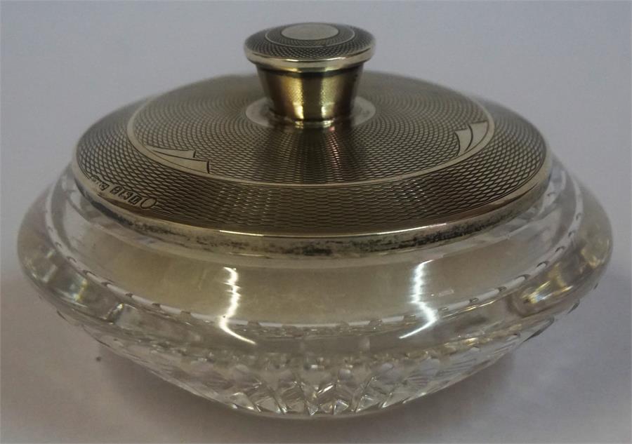 An Art Deco Silver Lidded & Crystal Powder Jar, Hallmarks for Birmingham 1935, makers marks - Image 2 of 2