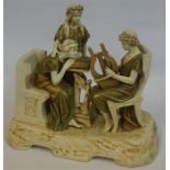 A Large Porcelain Figure Group By Royal Dux, Modelled as three classical females, one playing the