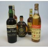 Seven Bottles Of Assorted Brandy & Port, to include Makenzie,s Old Ruby Port, Fundador Brandy, 1