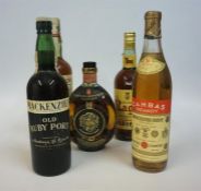 Seven Bottles Of Assorted Brandy & Port, to include Makenzie,s Old Ruby Port, Fundador Brandy, 1