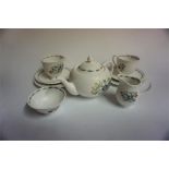 A Susie Cooper "Bridal Bouquet" Nine Piece Bone China Breakfast Set, to include tea pot, (9)