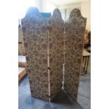 A Folding Three Section Dressing Screen, Decorated with floral upholstered fabric, 181cm high, 135cm