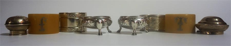 A Mixed Lot Of Silver Napkin Rings & Condiments, Comprising of two silver napkin rings, a pair of