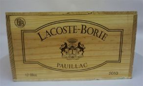 A Case Of Twelve Bottles Of Lacoste-Borie Pauillac 2010, case sealed