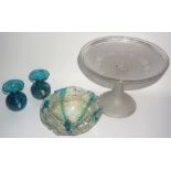 A Signed Medina Glass Bowl, Decorated with blue and gold coloured inclusions, signed and numbered