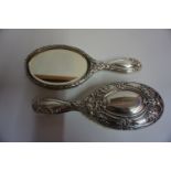 A Matching Art Nouveau Silver Backed Hair Brush & Hand Mirror, Hallmarks for Walker & Hall