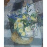 Margaret Thomas (1916-2016) "Primroses" Oil On Board, 33.5 x 29cm, old catalogue label dated 1980 to