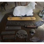 A Mixed Lot Of Reproduction Metal Street & Other Signage, also with a coat rack and a model of a
