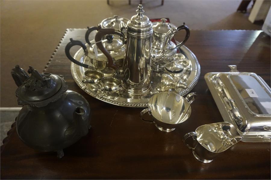 A Quantity Of Silver Plated Wares, to include a Georgian style coffee pot, glass claret jug with a - Image 8 of 8