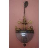 A French Antique Style Hall Light, with glass bowl and hanging chain, 41cm high