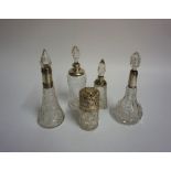 Five Assorted Silver Mounted Glass Toilet Bottles/Jars, circa early 20th century, four examples with