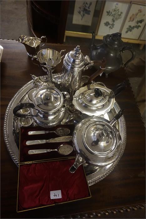 A Quantity Of Silver Plated Wares, to include a Georgian style coffee pot, glass claret jug with a - Image 5 of 8