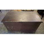 A Victorian Pine Blanket Box, with a hinged top and metal carry handles, some old worm to the top,