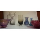 A Mixed Lot Of Art Glass Vases & Bowls, to include examples by Caithness, various sizes, (7)