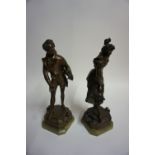 A Pair Of French Spelter Figures, circa early 20th century, modelled as a male with fiddle and a