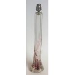 A Strathearn Glass Lamp Base, with red and white swirl decoration 41cm high