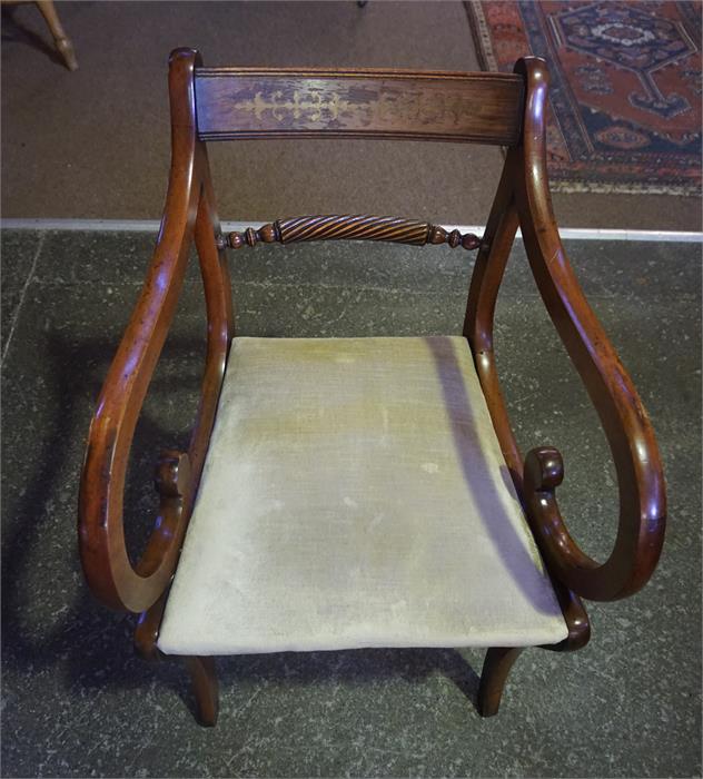 A Reproduction Mahogany Twin Pillar Dining table With Eight Dining Chairs, in the Regency style, - Image 3 of 3