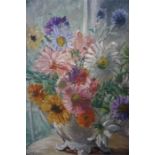 Mary Ethel Hunter (1878-1936) "Still Life Of Flowers In a Jug" Oil On Board, signed lower left, 46 x