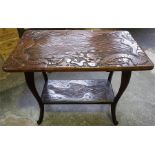 A Chinese Style Hardwood Occasional Table, with under tier, 66cm high, 91cm wide, also with a wicker