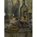 Attributed To Trevor Owen Makinson (1926) "Still Life Of Bottle With Glass" Pastel, 30 x 24cm