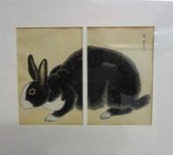 Japanese School-Buirei (1844-1895), "Rabbit" Diptych, circa 1860, character marks to top right, 24.5