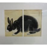 Japanese School-Buirei (1844-1895), "Rabbit" Diptych, circa 1860, character marks to top right, 24.5