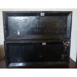 Two Metal Deed Boxes, one named to the front "Council county roads no 1", 25cm high, (2)