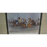 After Liberio Prosperi "The Winning Post" Cartoon Print, 23 x 35cm, with label to verso, in a modern