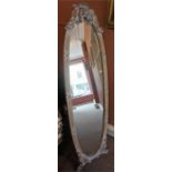 A Reproduction French Style Painted Cheval Mirror, with moulded scroll and shell decoration,