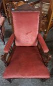 A Late Victorian Parlour Armchair, Upholstered in later pink velour, 107cm high