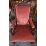 A Late Victorian Parlour Armchair, Upholstered in later pink velour, 107cm high