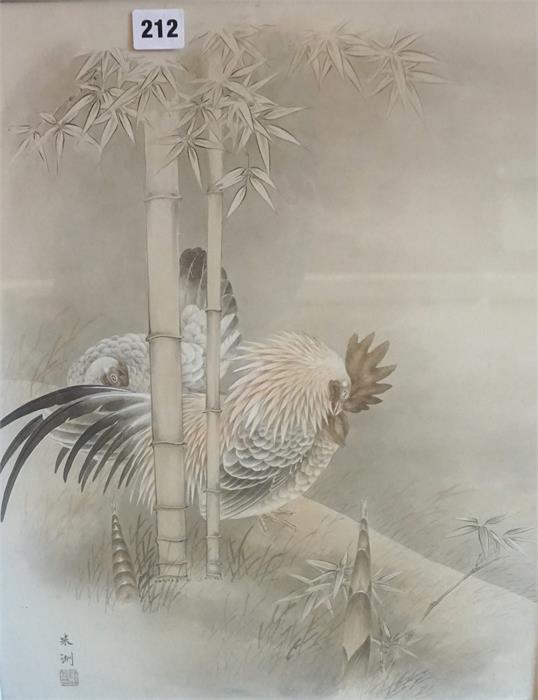 Japanese School "Cockerel" Watercolour On Paper, character marks to lower left, framed, 48 x 40cm