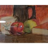 Attributed To Trevor Owen Makinson (1926) "Still Life Of Fruit, Jug, Cup & Book) " Mixed Media,