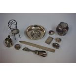 A Small Quantity Of Silver & White Metal, to include a letter opener, three pill boxes, a stamp box,