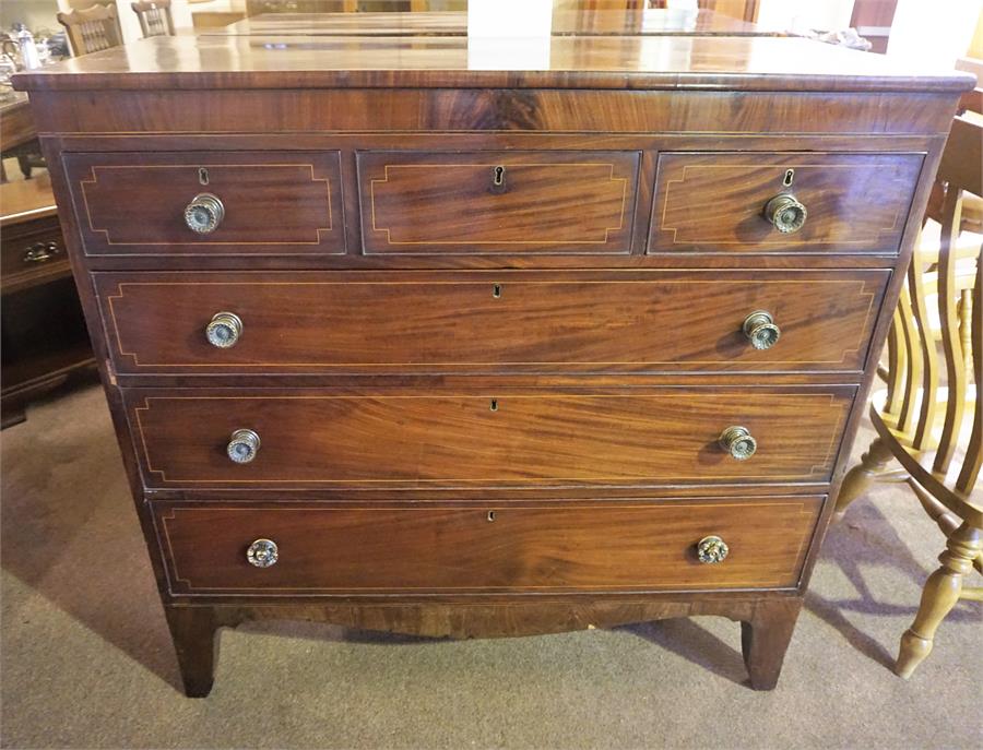 A George III Mahogany Chest Of Drawers, with three small drawers above three long drawers, 119cm