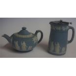 A Wedgwood Jasperware Tea Pot, approximately 15cm high, also with a similar Wedgwood Jasperware