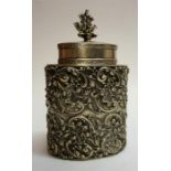 A 19th Century Dutch Silver Tea Caddy, the detachable lid having a finial to the top depicting a