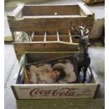 A Small Lot Of Sundry Collectables , to include a wooden bottle crate, a Reproduction Coca-Cola